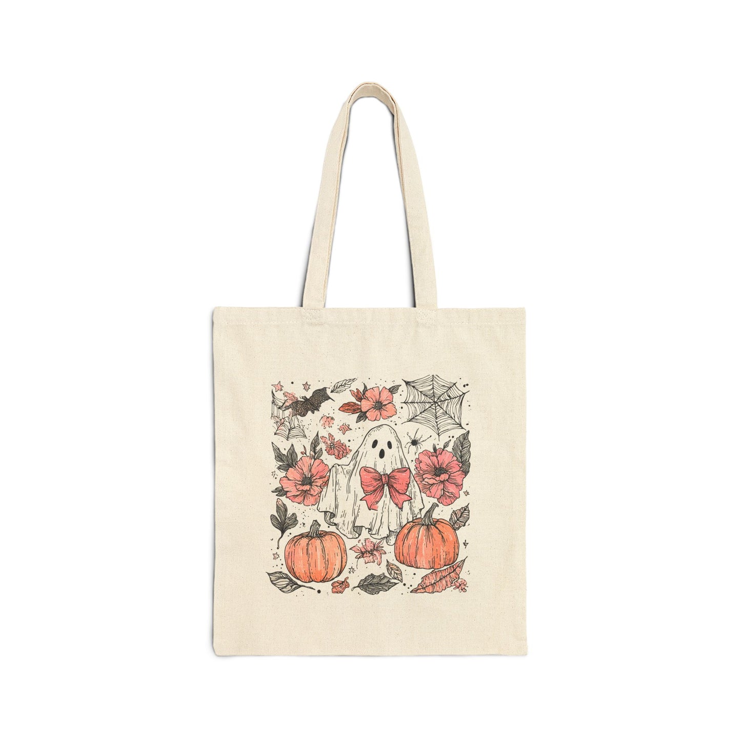 Spooky Ghost & Pumpkins Tote Bag | Halloween Floral Trick-or-Treat Bag