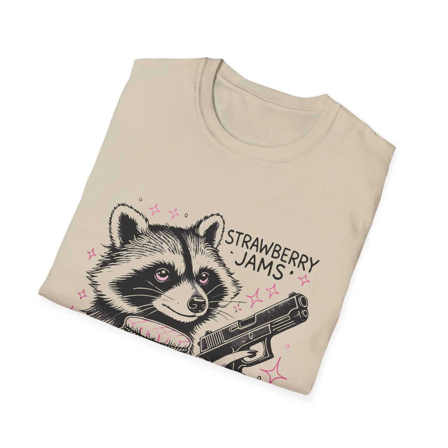 Funny Raccoon T-Shirt: 'Strawberry Jams' Graphic Tee, Humor Shirt, Unisex Casual Wear, Gift for Animal Lovers, Birthday Gift