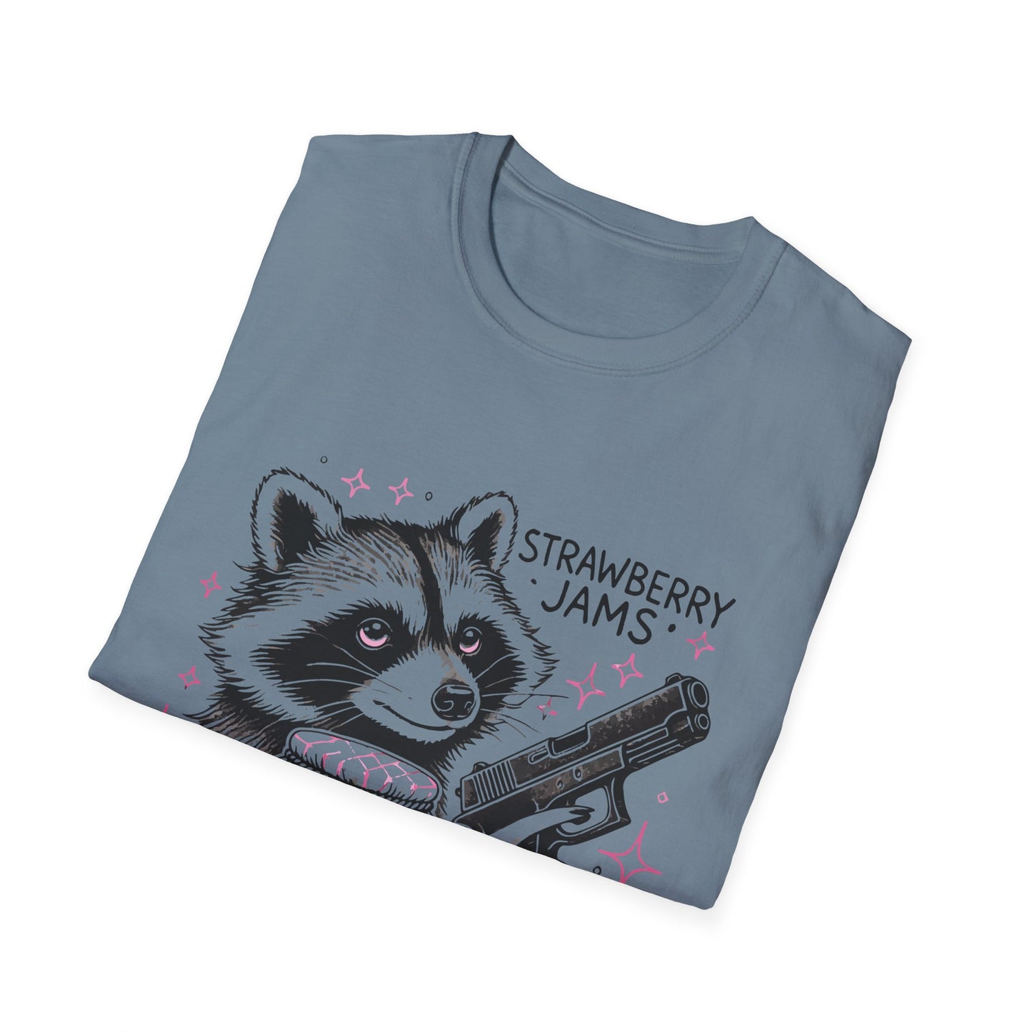 Funny Raccoon T-Shirt: 'Strawberry Jams' Graphic Tee, Humor Shirt, Unisex Casual Wear, Gift for Animal Lovers, Birthday Gift