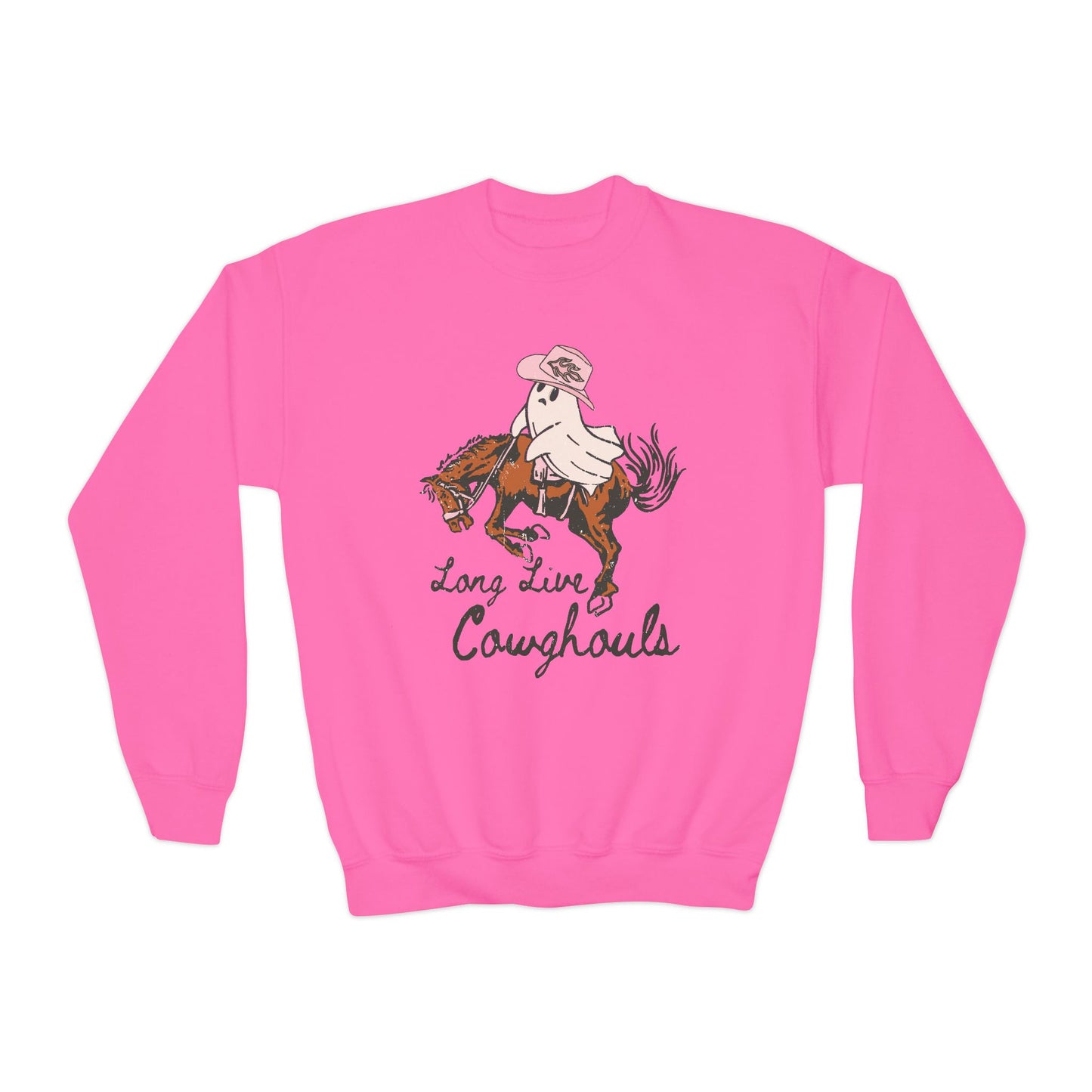 Youth Crewneck Sweatshirt - Long Live Cowgirls, Perfect for Young Equestrians, Western Style, Fun Custom Apparel, Gift for Horse Lovers