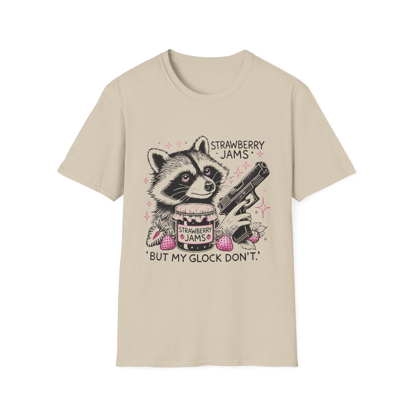 Funny Raccoon T-Shirt: 'Strawberry Jams' Graphic Tee, Humor Shirt, Unisex Casual Wear, Gift for Animal Lovers, Birthday Gift