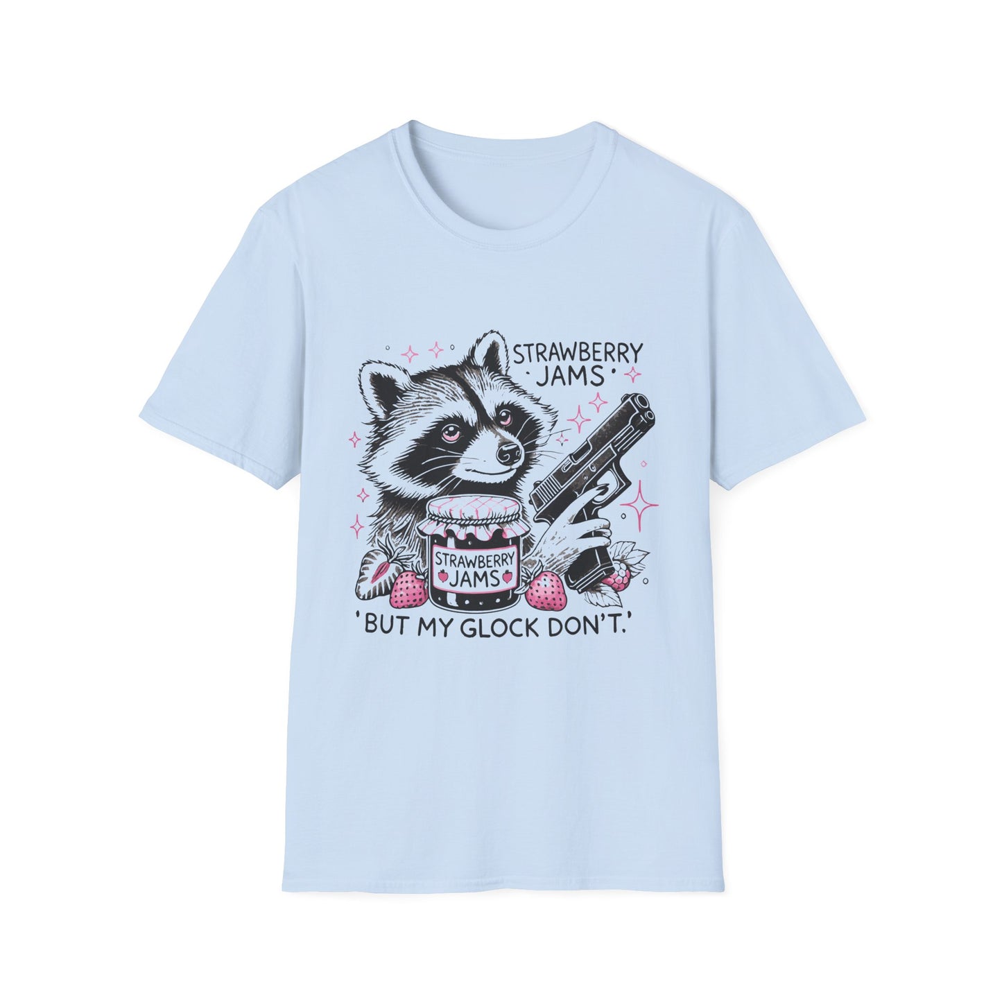 Funny Raccoon T-Shirt: 'Strawberry Jams' Graphic Tee, Humor Shirt, Unisex Casual Wear, Gift for Animal Lovers, Birthday Gift