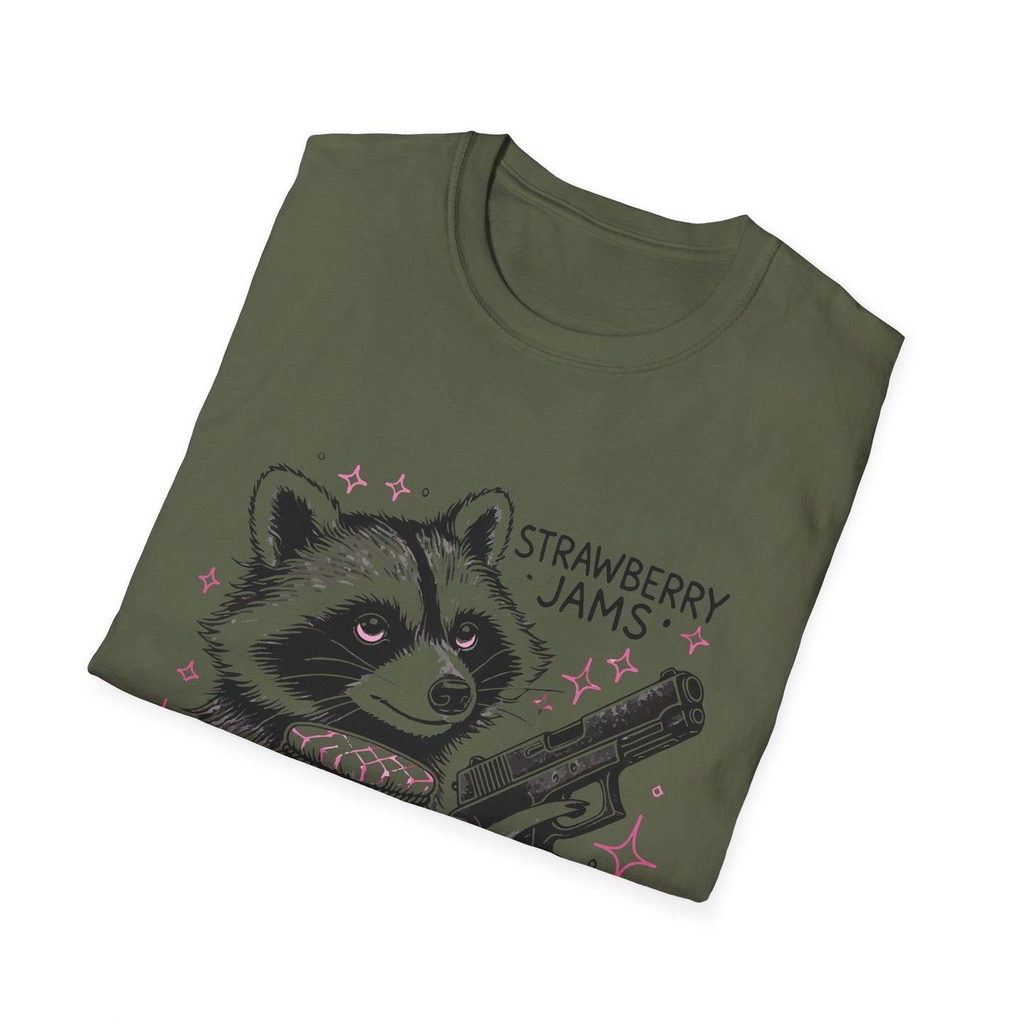 Funny Raccoon T-Shirt: 'Strawberry Jams' Graphic Tee, Humor Shirt, Unisex Casual Wear, Gift for Animal Lovers, Birthday Gift