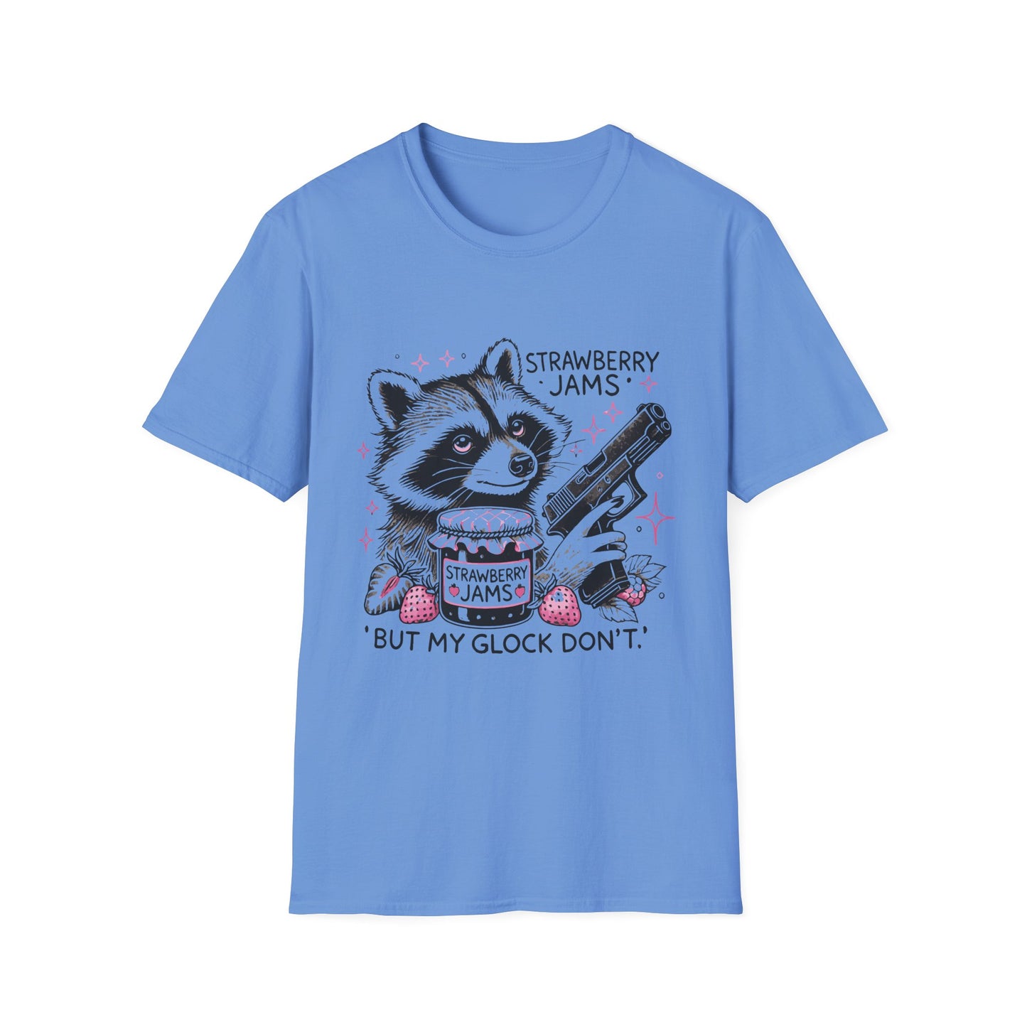 Funny Raccoon T-Shirt: 'Strawberry Jams' Graphic Tee, Humor Shirt, Unisex Casual Wear, Gift for Animal Lovers, Birthday Gift