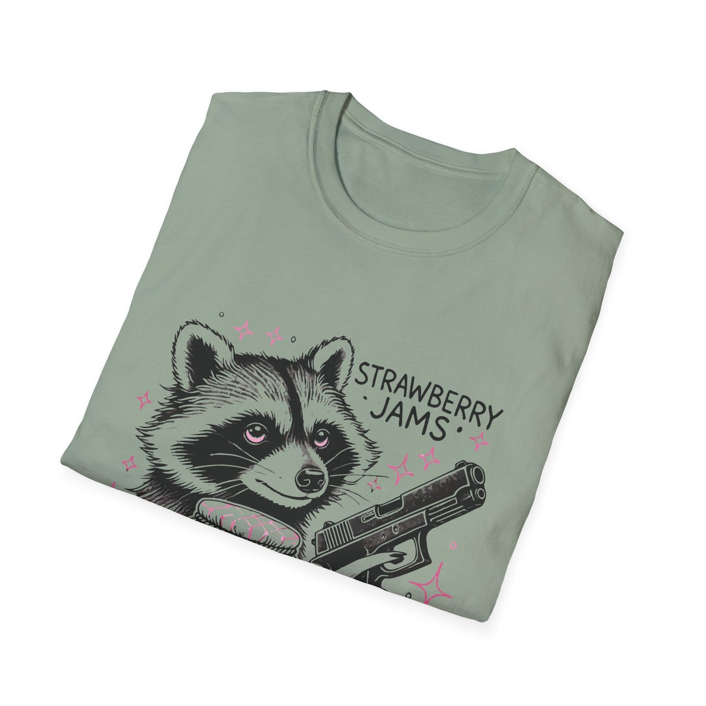 Funny Raccoon T-Shirt: 'Strawberry Jams' Graphic Tee, Humor Shirt, Unisex Casual Wear, Gift for Animal Lovers, Birthday Gift