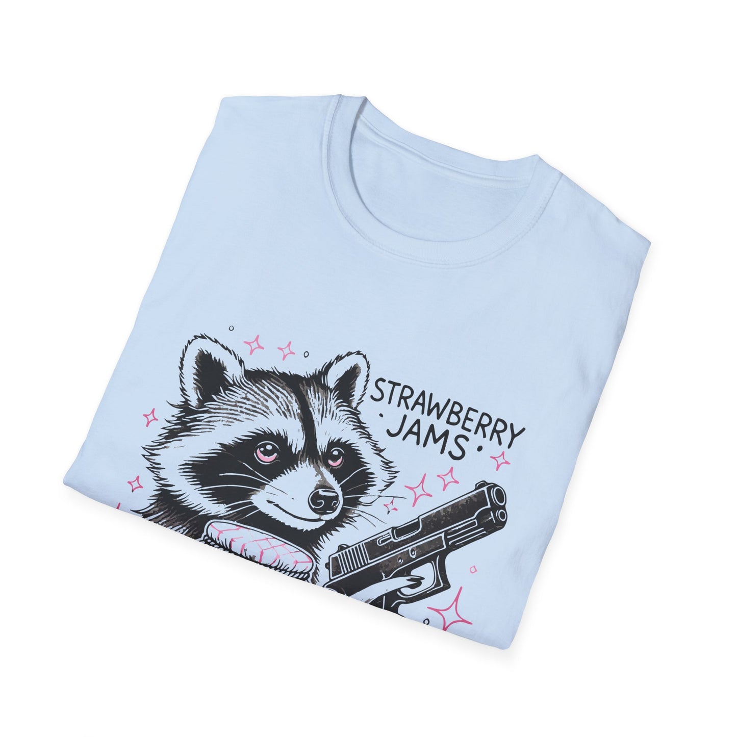 Funny Raccoon T-Shirt: 'Strawberry Jams' Graphic Tee, Humor Shirt, Unisex Casual Wear, Gift for Animal Lovers, Birthday Gift