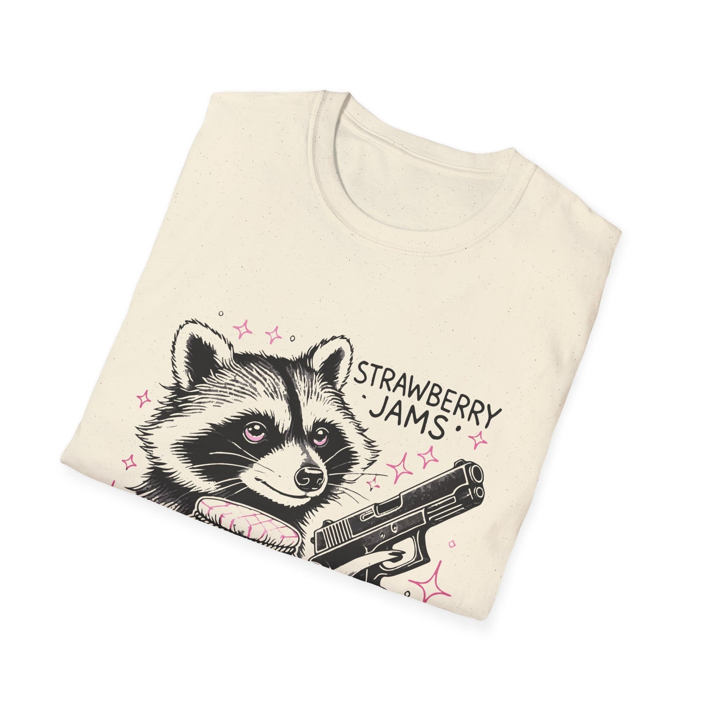 Funny Raccoon T-Shirt: 'Strawberry Jams' Graphic Tee, Humor Shirt, Unisex Casual Wear, Gift for Animal Lovers, Birthday Gift