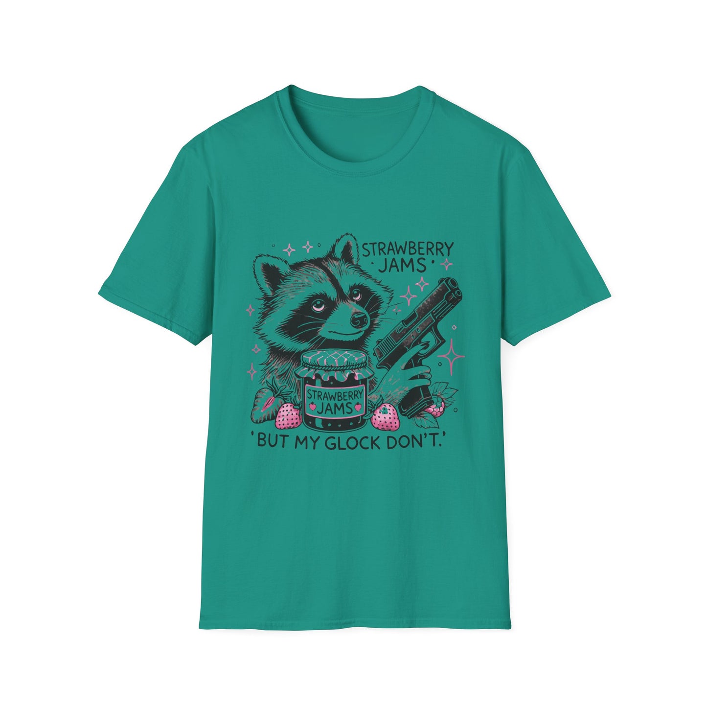 Funny Raccoon T-Shirt: 'Strawberry Jams' Graphic Tee, Humor Shirt, Unisex Casual Wear, Gift for Animal Lovers, Birthday Gift