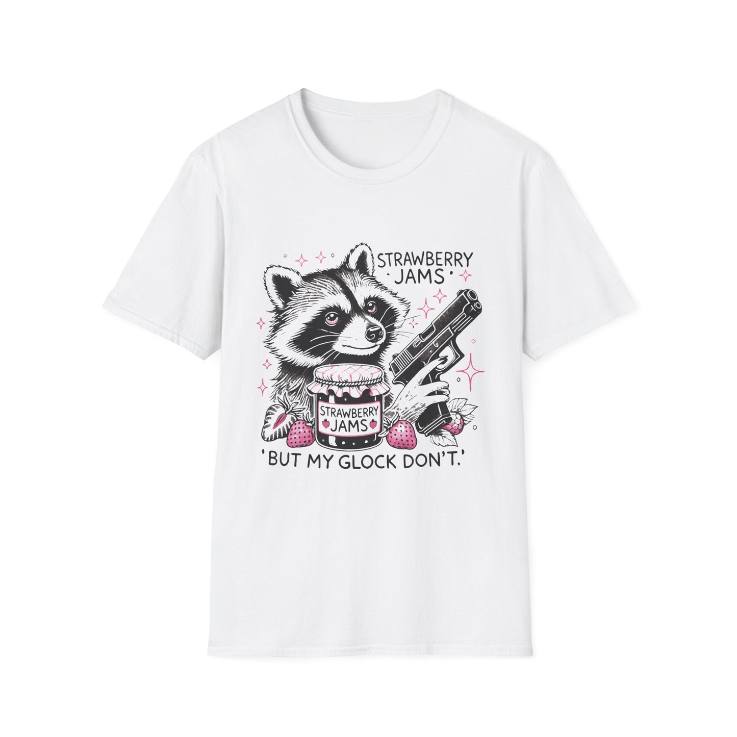 Funny Raccoon T-Shirt: 'Strawberry Jams' Graphic Tee, Humor Shirt, Unisex Casual Wear, Gift for Animal Lovers, Birthday Gift