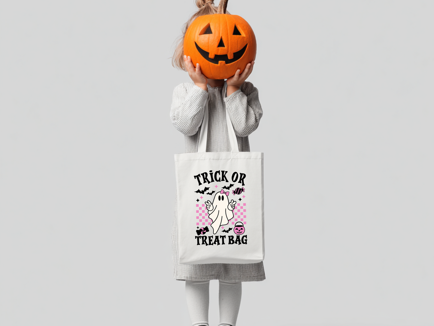 Kids Trick-or-Treat Tote Bag | Halloween Candy Bag | Cute Ghost Canvas Tote for Kids