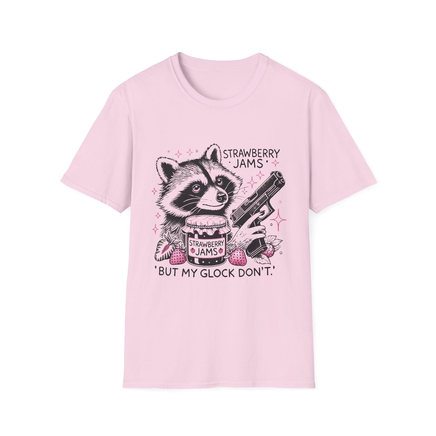 Funny Raccoon T-Shirt: 'Strawberry Jams' Graphic Tee, Humor Shirt, Unisex Casual Wear, Gift for Animal Lovers, Birthday Gift