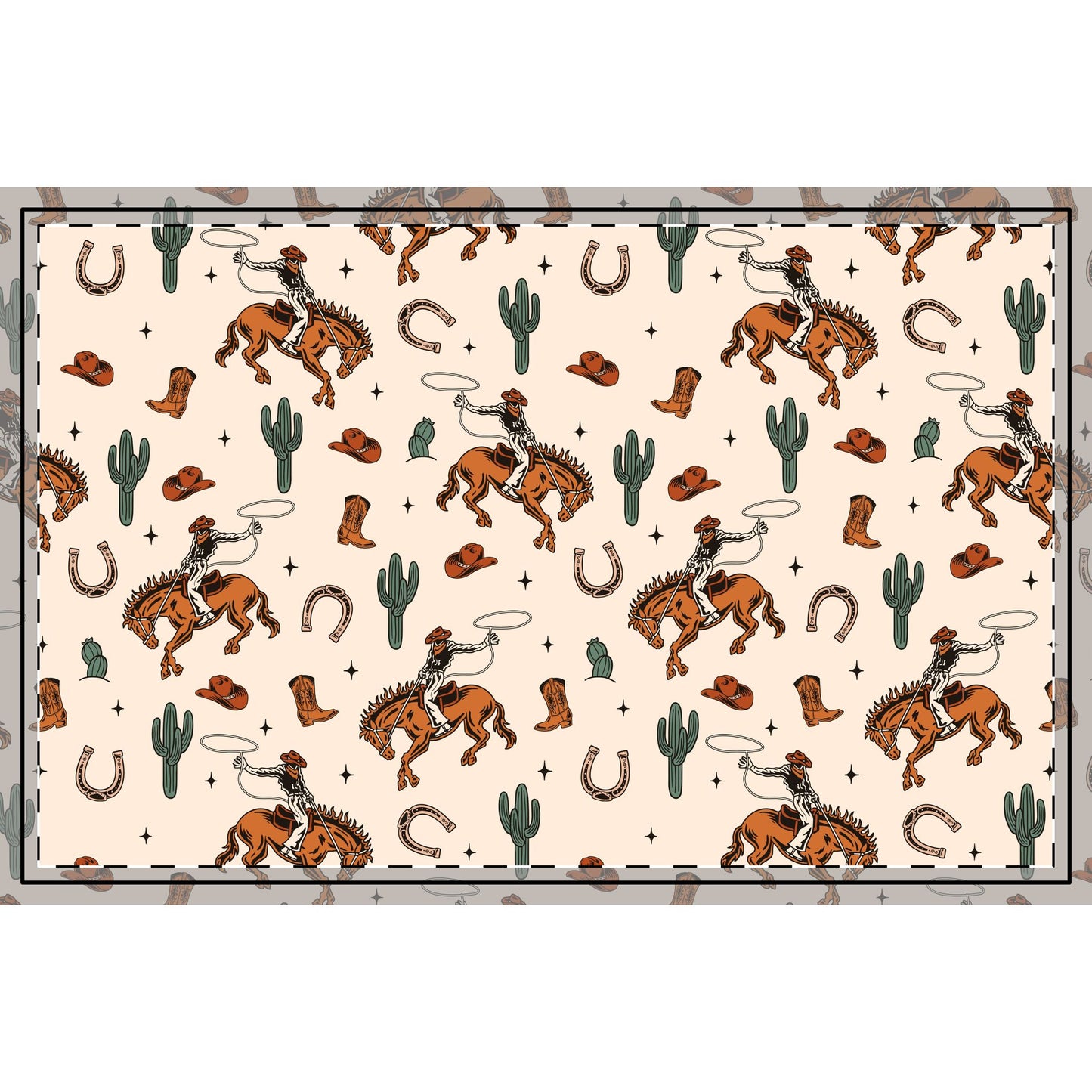 Rustic Cowboy Rug with Western Design, Home Decor, Cowgirl Gift, Boho Living Room, Unique Area Rug