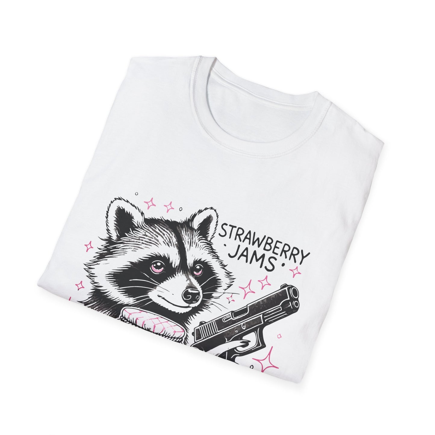 Funny Raccoon T-Shirt: 'Strawberry Jams' Graphic Tee, Humor Shirt, Unisex Casual Wear, Gift for Animal Lovers, Birthday Gift