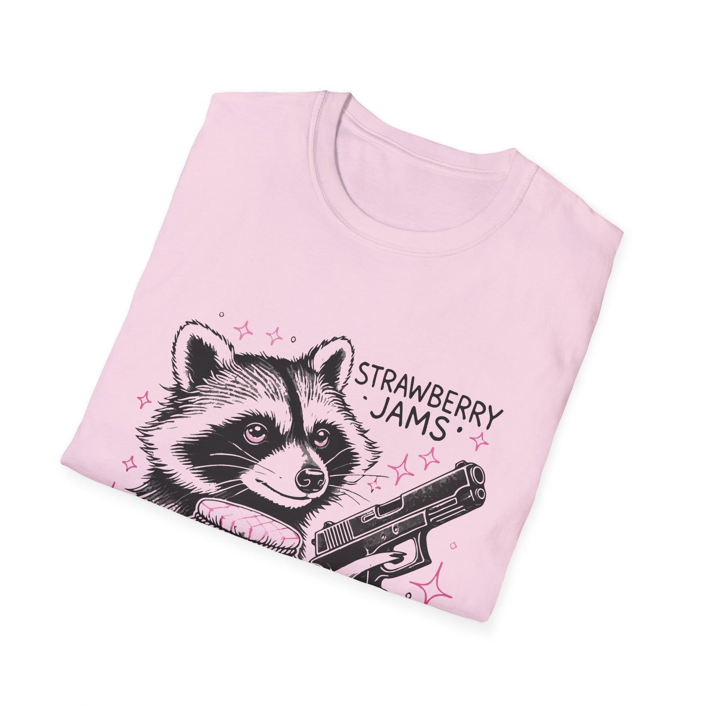 Funny Raccoon T-Shirt: 'Strawberry Jams' Graphic Tee, Humor Shirt, Unisex Casual Wear, Gift for Animal Lovers, Birthday Gift