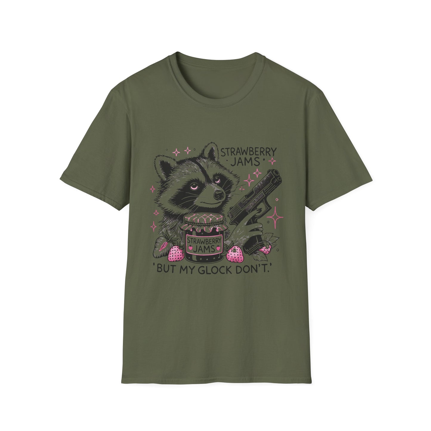 Funny Raccoon T-Shirt: 'Strawberry Jams' Graphic Tee, Humor Shirt, Unisex Casual Wear, Gift for Animal Lovers, Birthday Gift