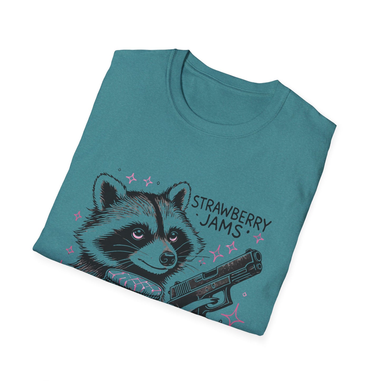 Funny Raccoon T-Shirt: 'Strawberry Jams' Graphic Tee, Humor Shirt, Unisex Casual Wear, Gift for Animal Lovers, Birthday Gift