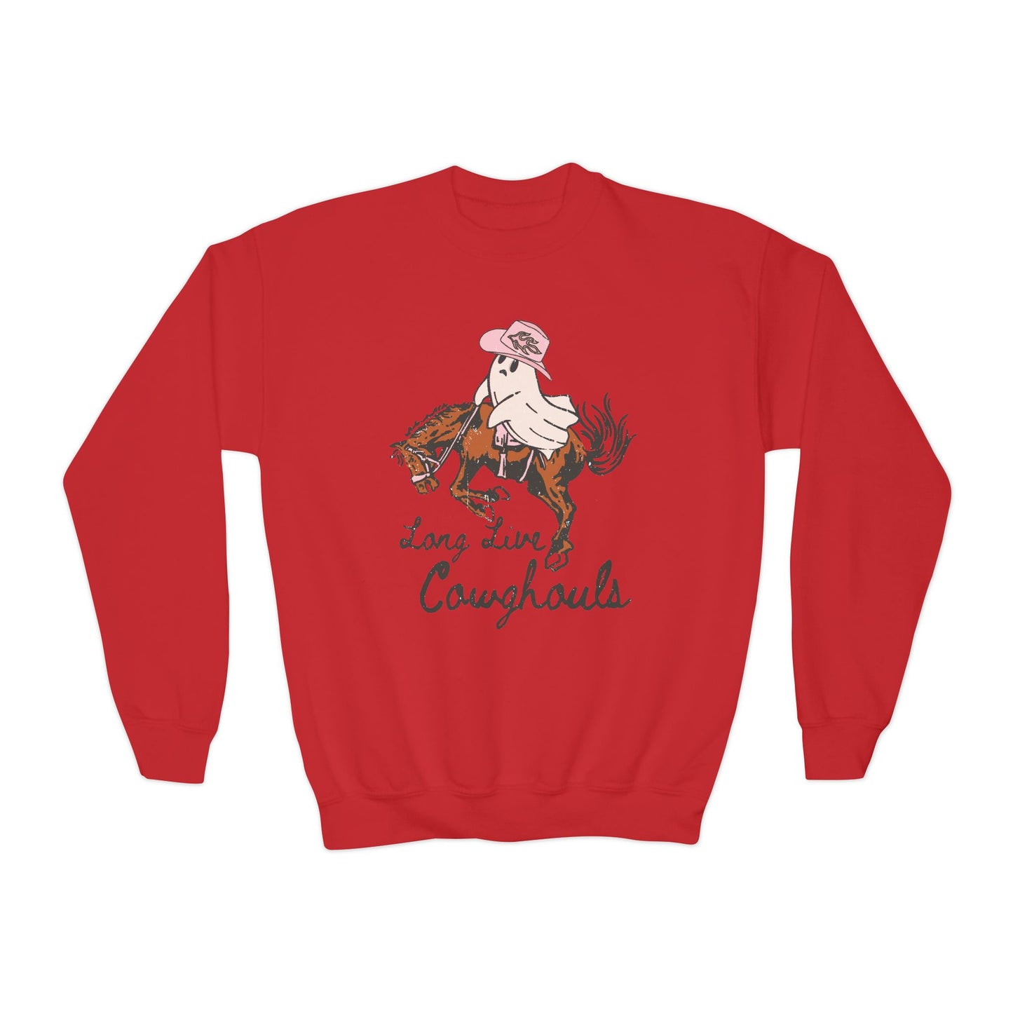 Youth Crewneck Sweatshirt - Long Live Cowgirls, Perfect for Young Equestrians, Western Style, Fun Custom Apparel, Gift for Horse Lovers