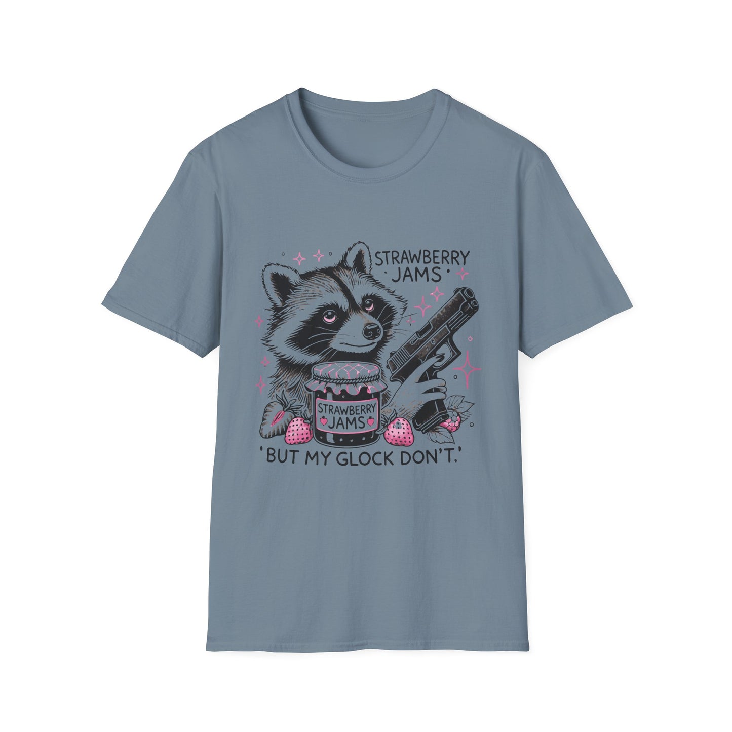 Funny Raccoon T-Shirt: 'Strawberry Jams' Graphic Tee, Humor Shirt, Unisex Casual Wear, Gift for Animal Lovers, Birthday Gift