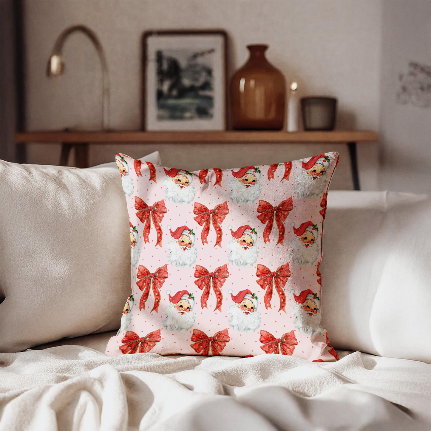 Santa Christmas Pillow – Farmhouse Holiday Throw Cushion 🎅✨