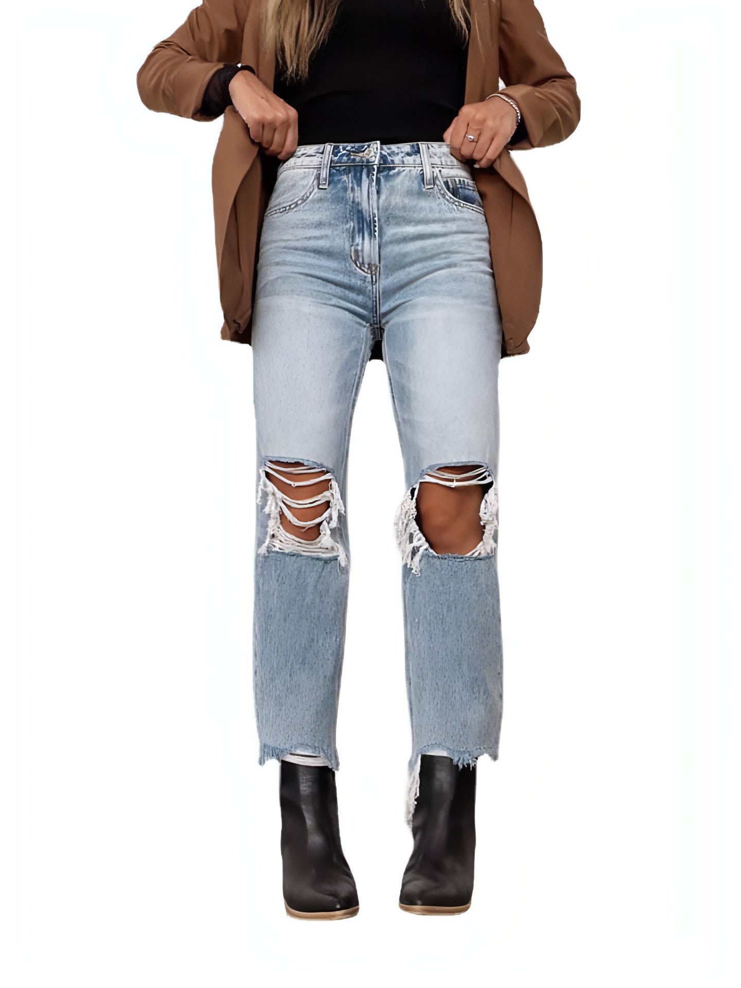 Water Washed High Waist Loose Straight Women Jeans