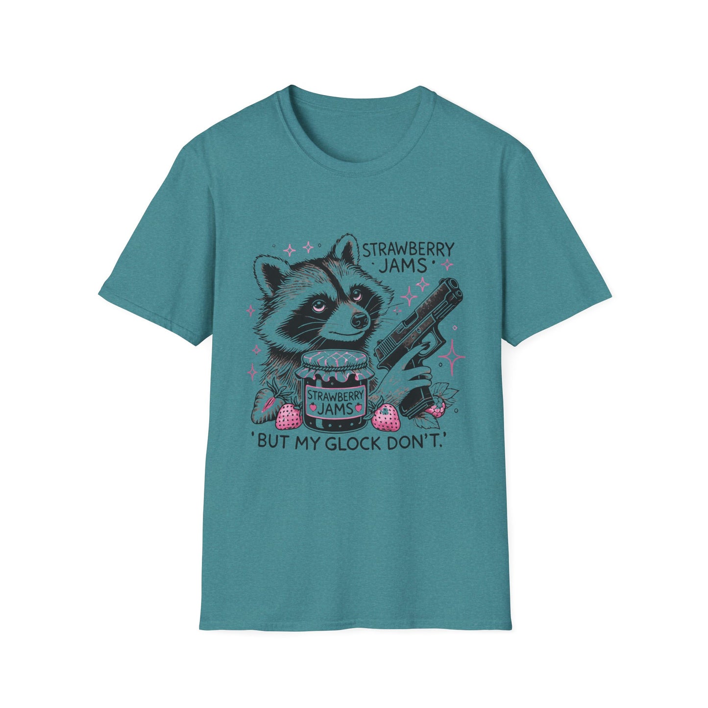 Funny Raccoon T-Shirt: 'Strawberry Jams' Graphic Tee, Humor Shirt, Unisex Casual Wear, Gift for Animal Lovers, Birthday Gift