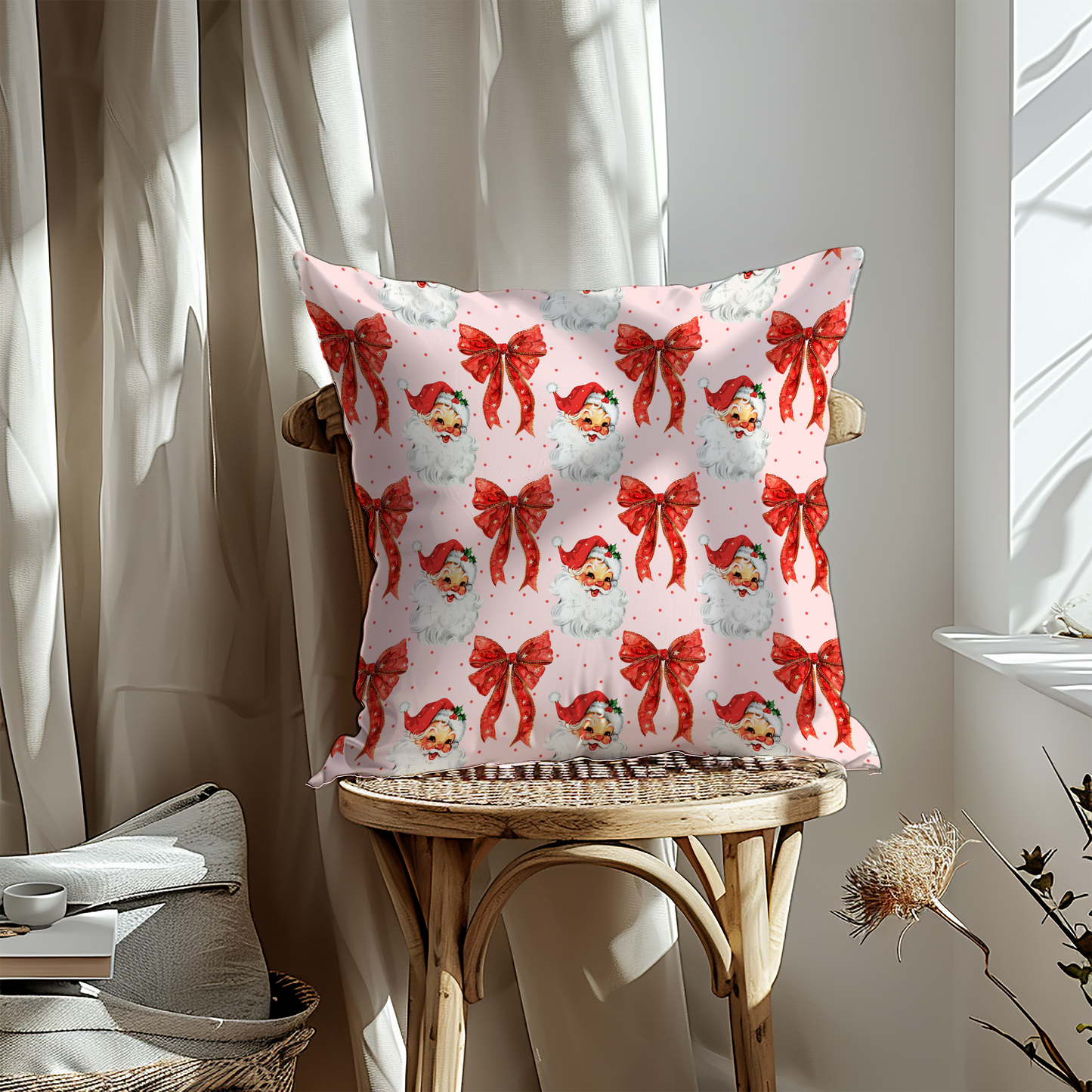 Santa Christmas Pillow – Farmhouse Holiday Throw Cushion 🎅✨