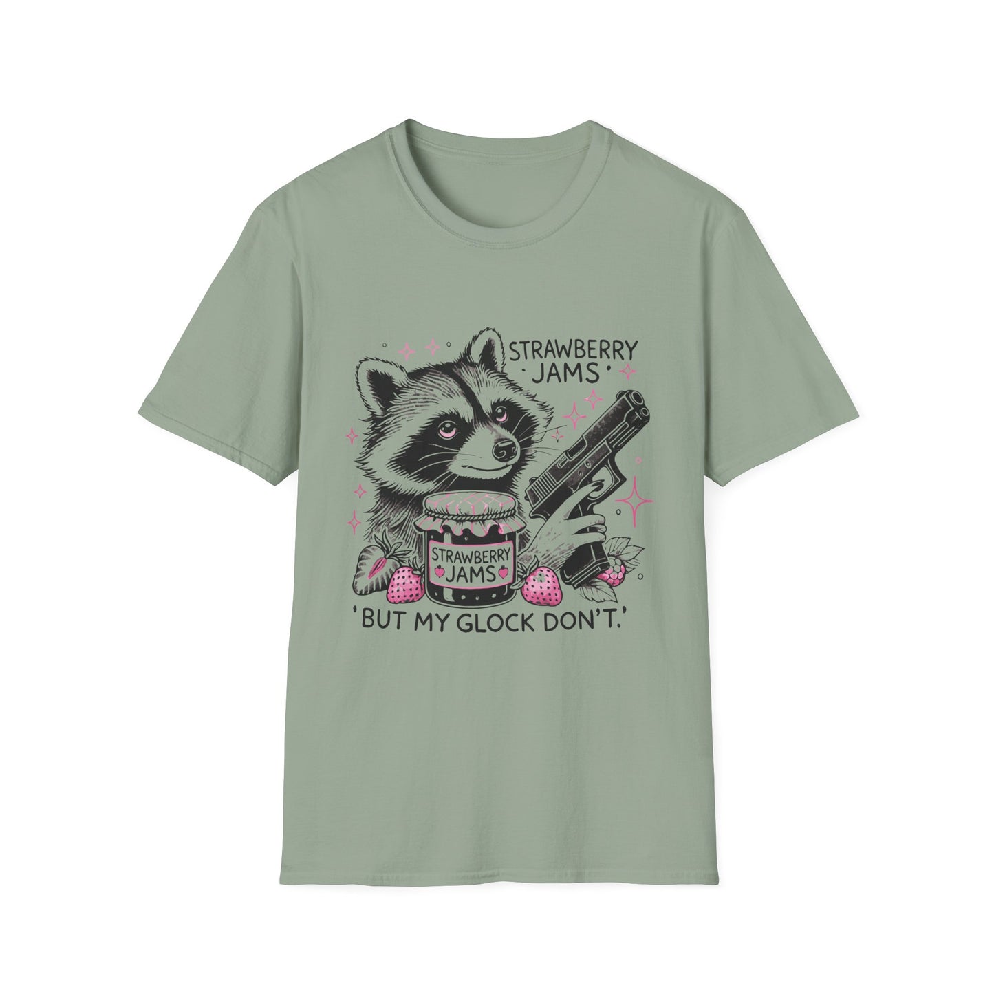 Funny Raccoon T-Shirt: 'Strawberry Jams' Graphic Tee, Humor Shirt, Unisex Casual Wear, Gift for Animal Lovers, Birthday Gift