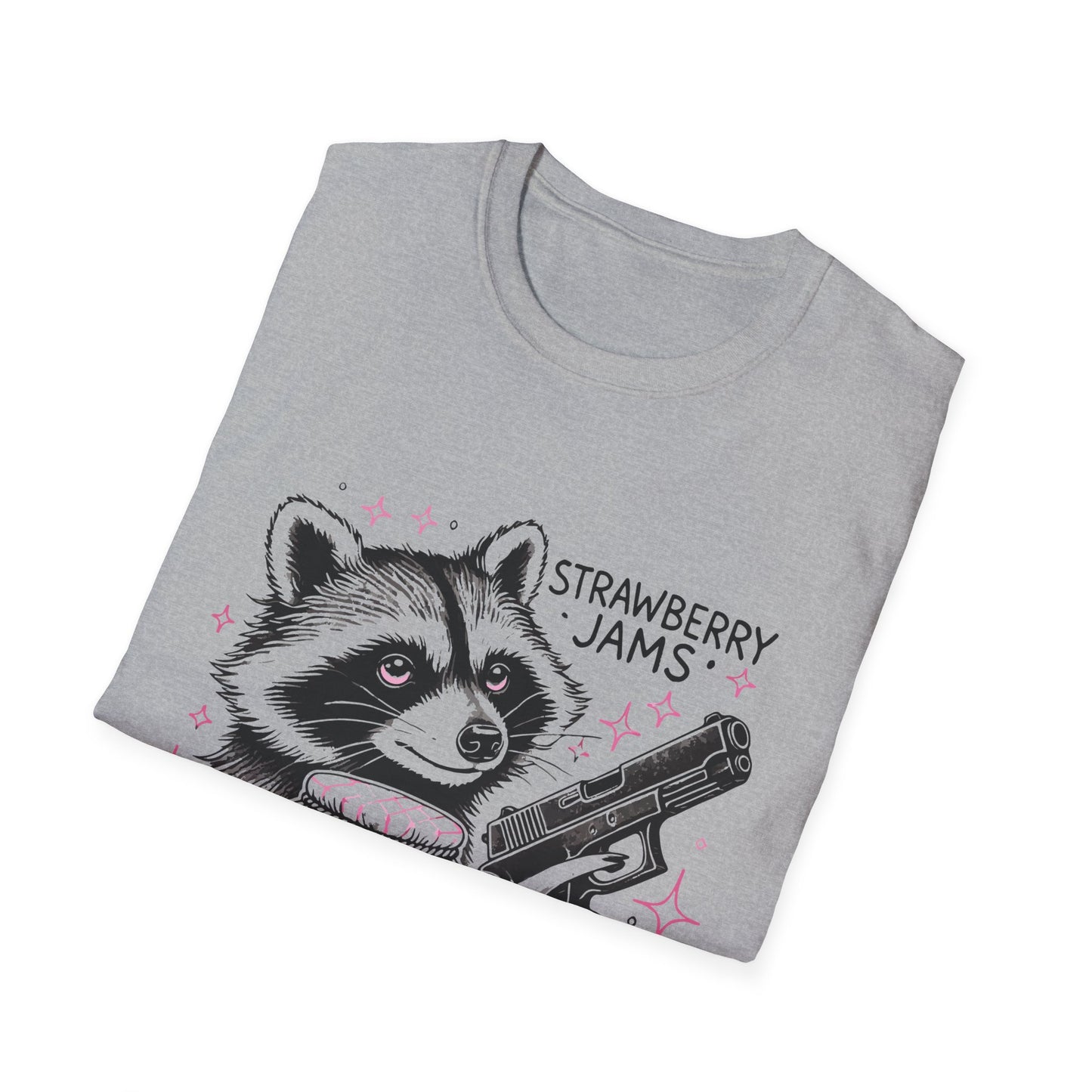Funny Raccoon T-Shirt: 'Strawberry Jams' Graphic Tee, Humor Shirt, Unisex Casual Wear, Gift for Animal Lovers, Birthday Gift