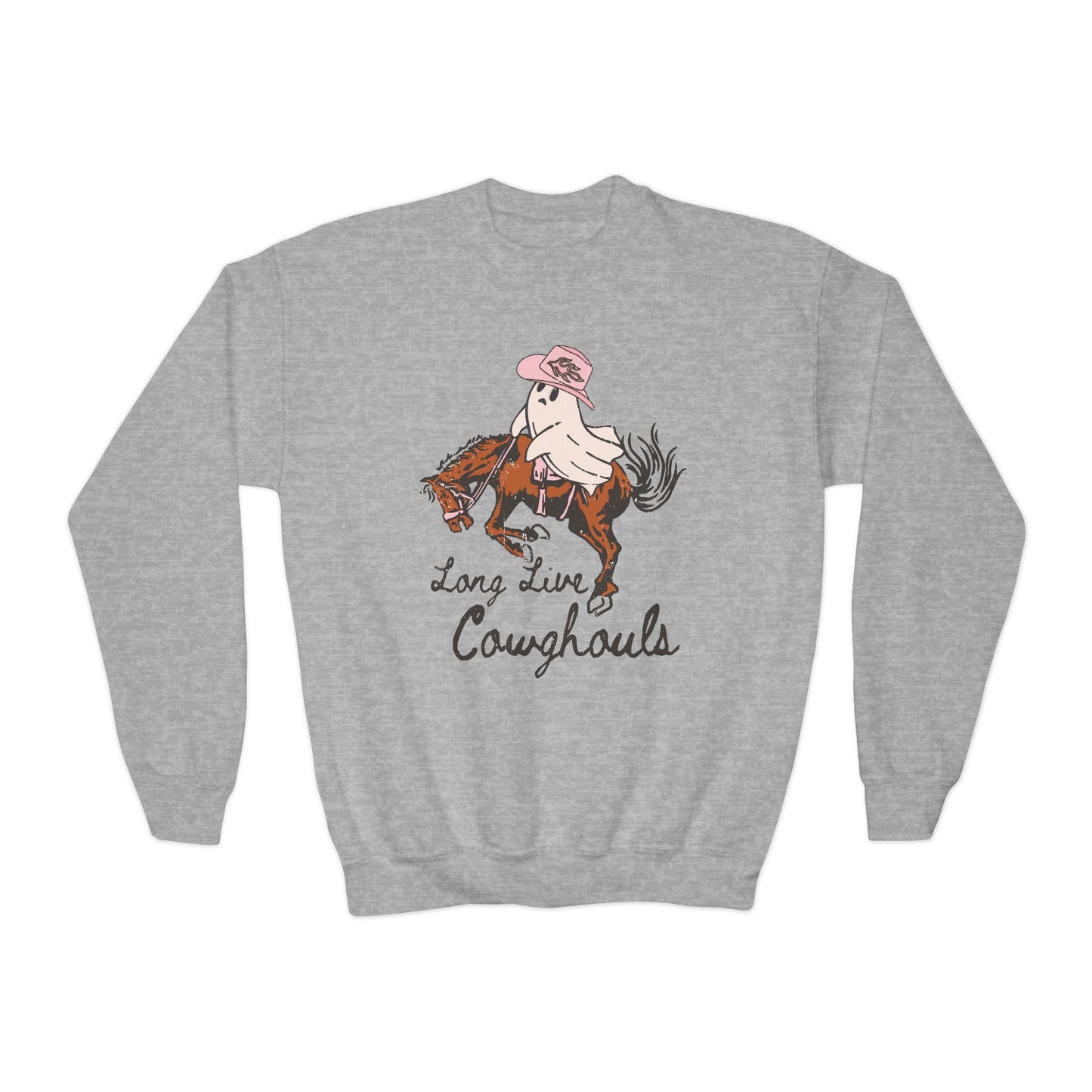 Youth Crewneck Sweatshirt - Long Live Cowgirls, Perfect for Young Equestrians, Western Style, Fun Custom Apparel, Gift for Horse Lovers