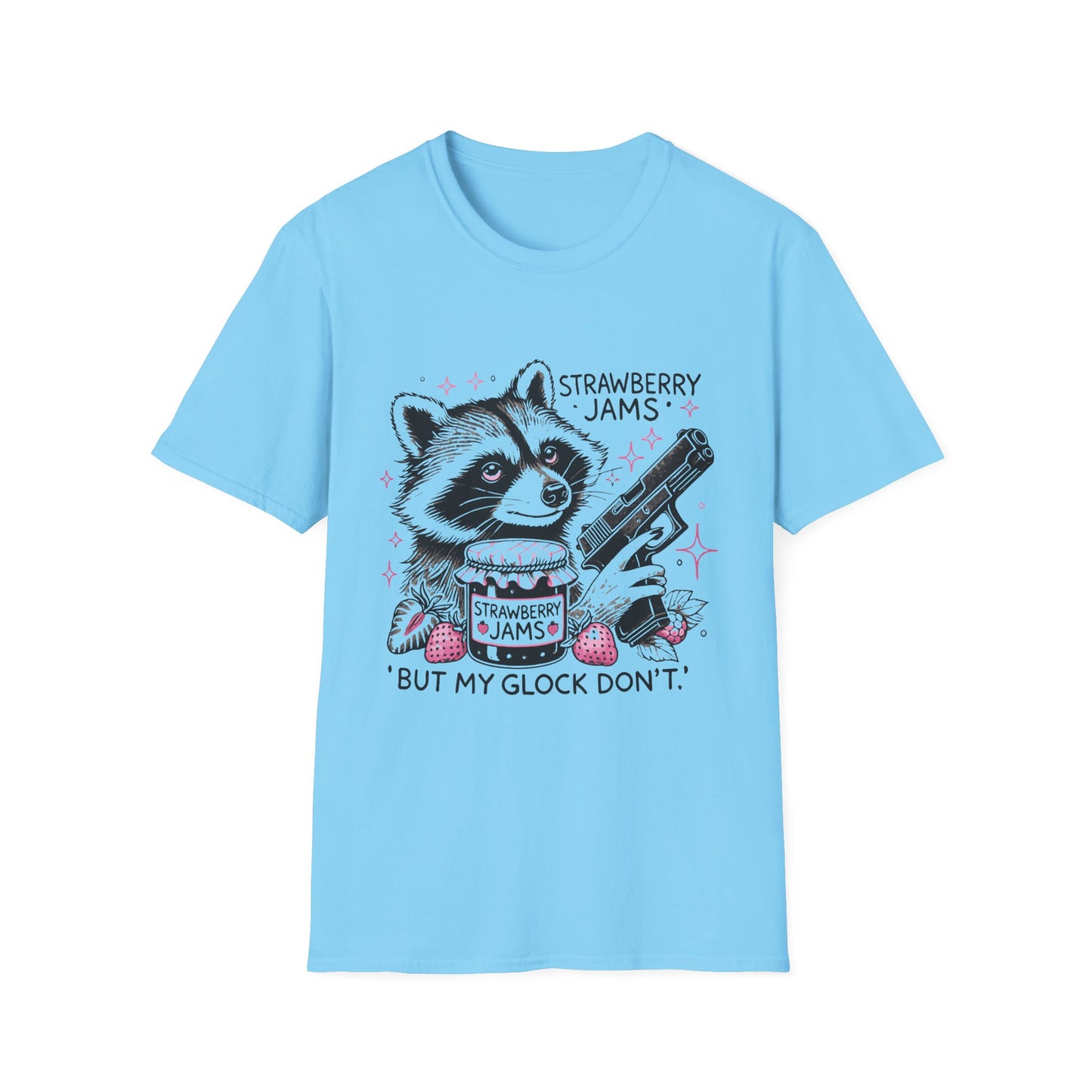 Funny Raccoon T-Shirt: 'Strawberry Jams' Graphic Tee, Humor Shirt, Unisex Casual Wear, Gift for Animal Lovers, Birthday Gift