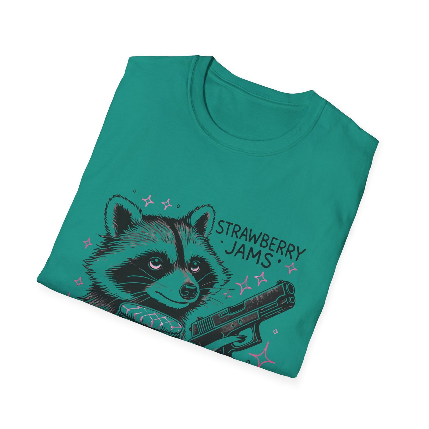 Funny Raccoon T-Shirt: 'Strawberry Jams' Graphic Tee, Humor Shirt, Unisex Casual Wear, Gift for Animal Lovers, Birthday Gift