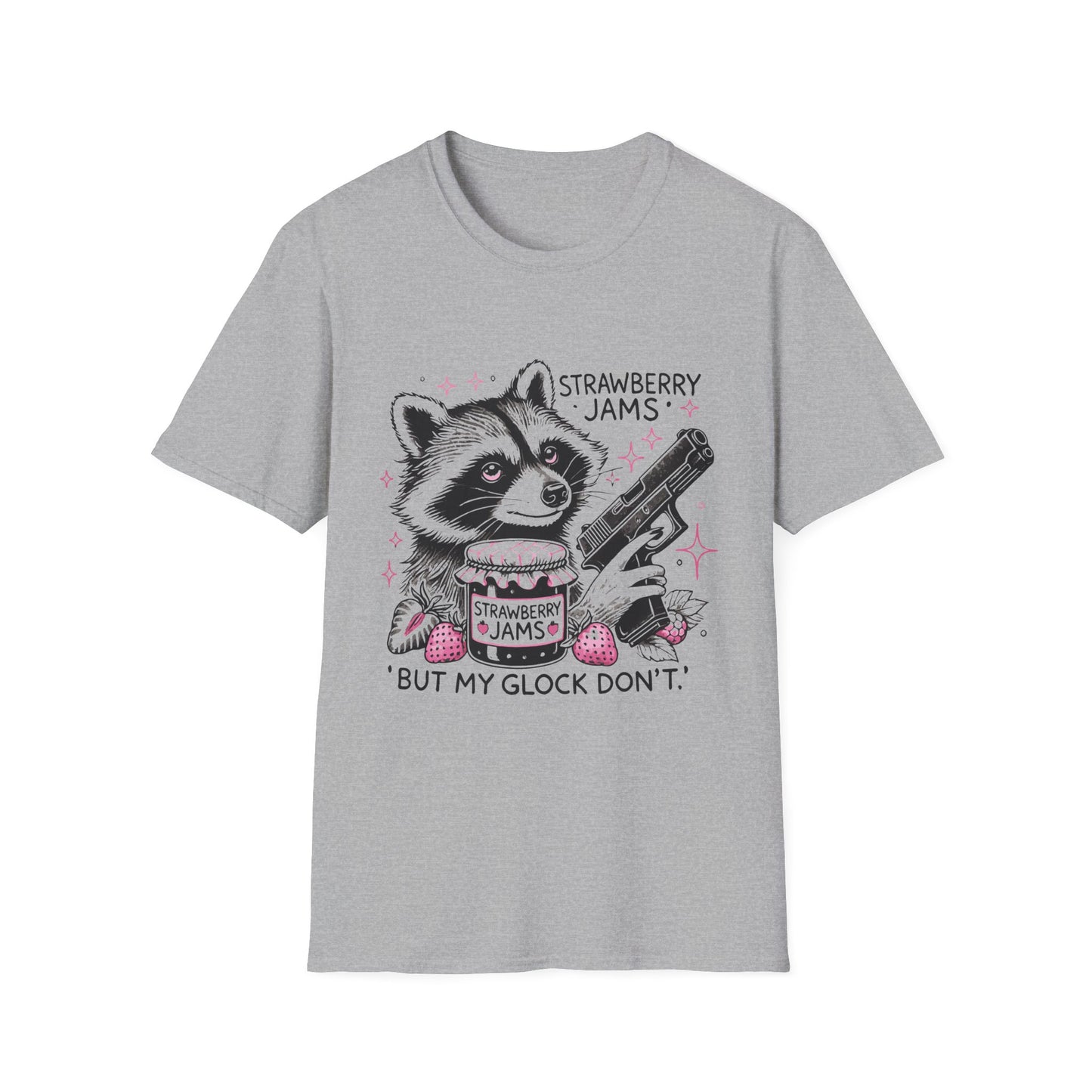 Funny Raccoon T-Shirt: 'Strawberry Jams' Graphic Tee, Humor Shirt, Unisex Casual Wear, Gift for Animal Lovers, Birthday Gift