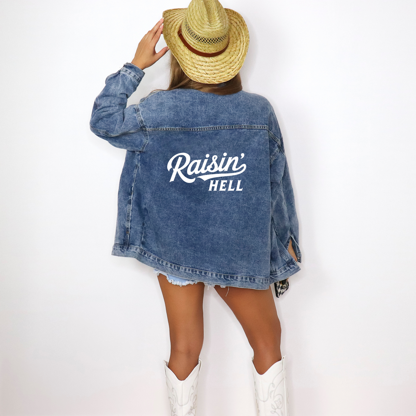 Raisin’ Hell Oversized Denim Jacket | Western Cowgirl Concert Outfit