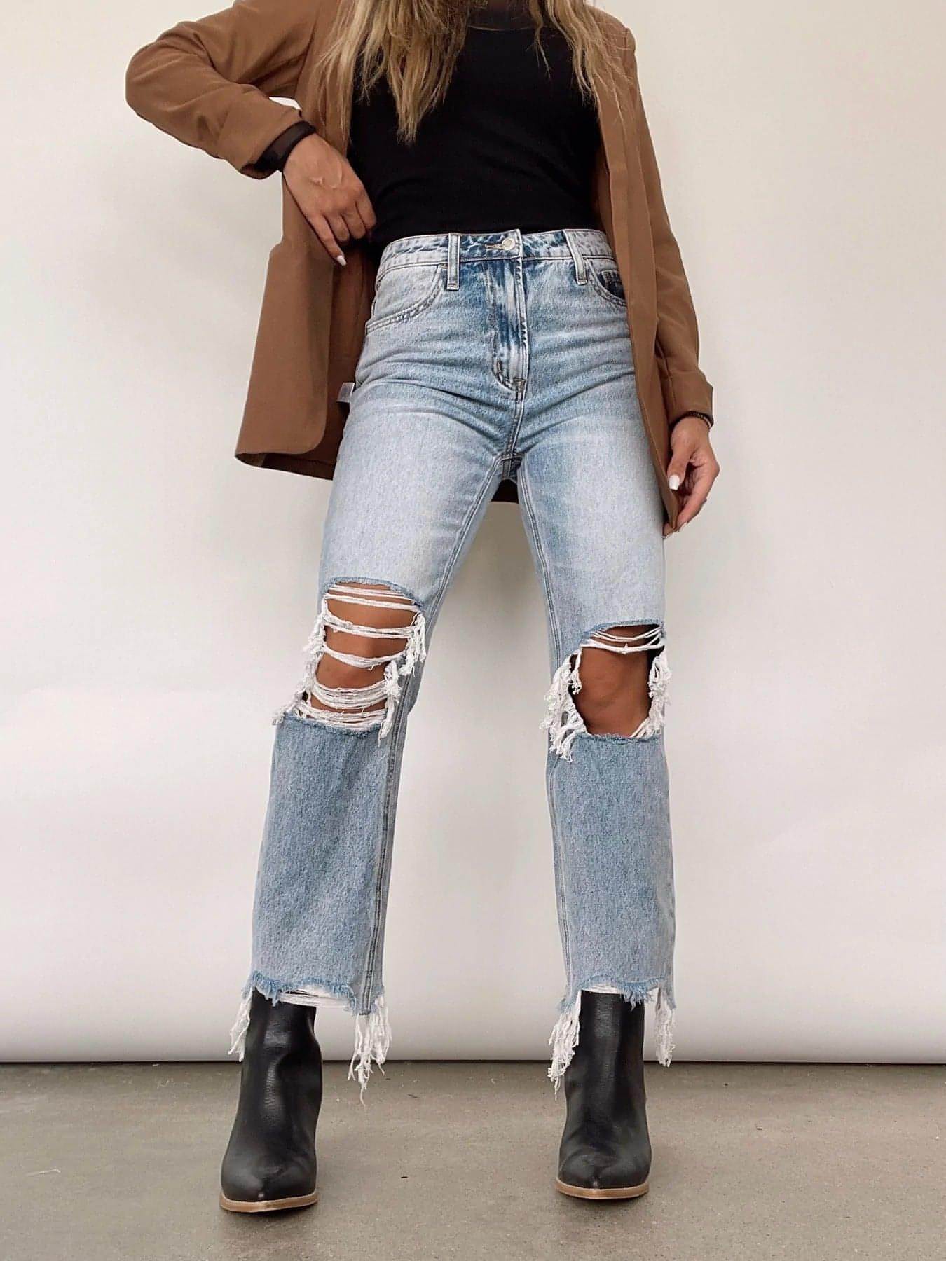 Water Washed High Waist Loose Straight Women Jeans