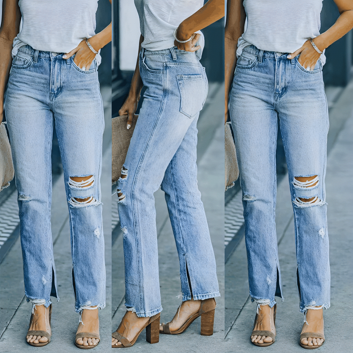 Women's Distressed Straight Leg Jeans