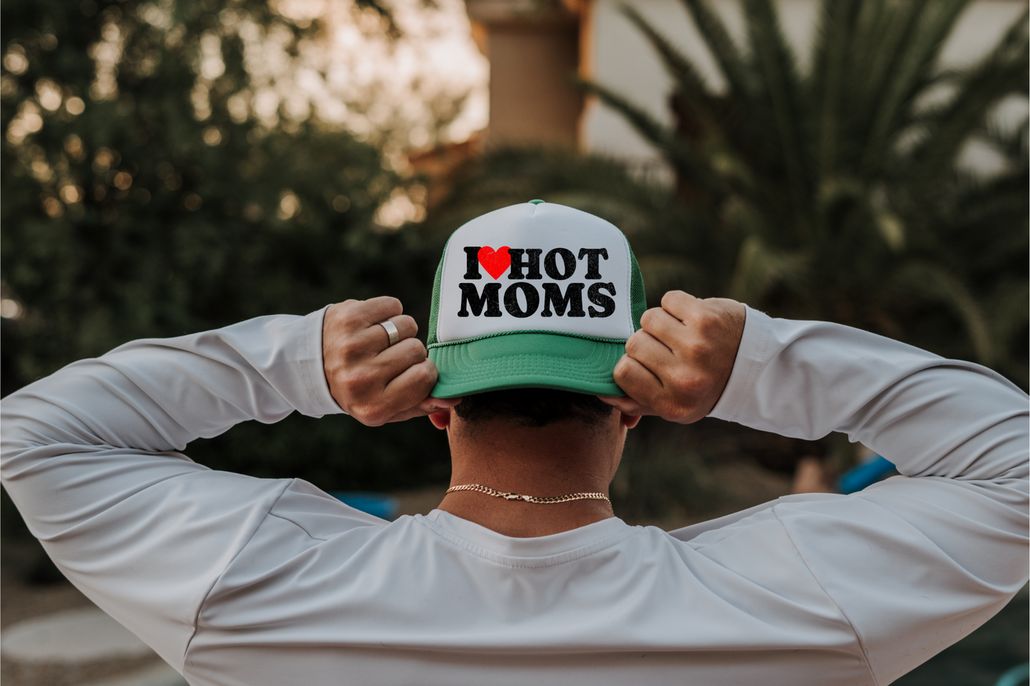 I Love Hot Moms Trucker Hat – Funny Otto Snapback Mesh Cap