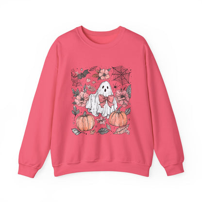Halloween Ghost Sweatshirt - Cozy Unisex Crewneck with Pumpkins, Perfect for Fall, Ghost Lovers, Autumn Apparel, Spooky Season