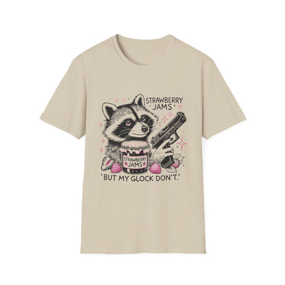 Funny Raccoon T-Shirt: 'Strawberry Jams' Graphic Tee, Humor Shirt, Unisex Casual Wear, Gift for Animal Lovers, Birthday Gift