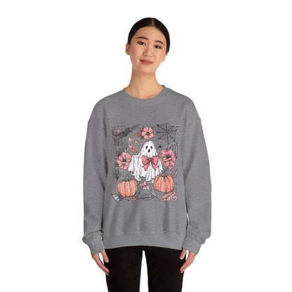 Halloween Ghost Sweatshirt - Cozy Unisex Crewneck with Pumpkins, Perfect for Fall, Ghost Lovers, Autumn Apparel, Spooky Season