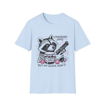 Funny Raccoon T-Shirt: 'Strawberry Jams' Graphic Tee, Humor Shirt, Unisex Casual Wear, Gift for Animal Lovers, Birthday Gift