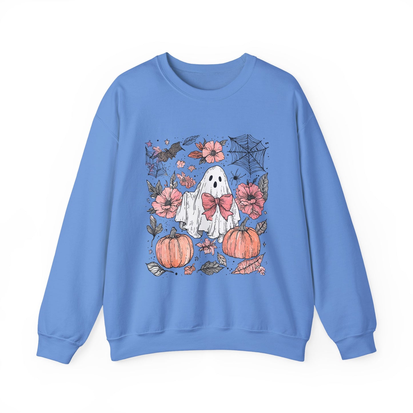 Halloween Ghost Sweatshirt - Cozy Unisex Crewneck with Pumpkins, Perfect for Fall, Ghost Lovers, Autumn Apparel, Spooky Season