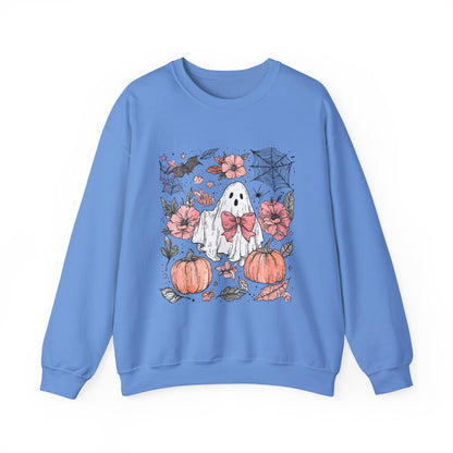 Halloween Ghost Sweatshirt - Cozy Unisex Crewneck with Pumpkins, Perfect for Fall, Ghost Lovers, Autumn Apparel, Spooky Season