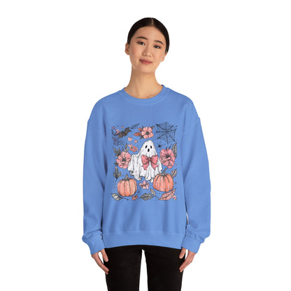 Halloween Ghost Sweatshirt - Cozy Unisex Crewneck with Pumpkins, Perfect for Fall, Ghost Lovers, Autumn Apparel, Spooky Season