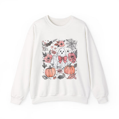 Halloween Ghost Sweatshirt - Cozy Unisex Crewneck with Pumpkins, Perfect for Fall, Ghost Lovers, Autumn Apparel, Spooky Season