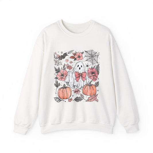 Halloween Ghost Sweatshirt - Cozy Unisex Crewneck with Pumpkins, Perfect for Fall, Ghost Lovers, Autumn Apparel, Spooky Season