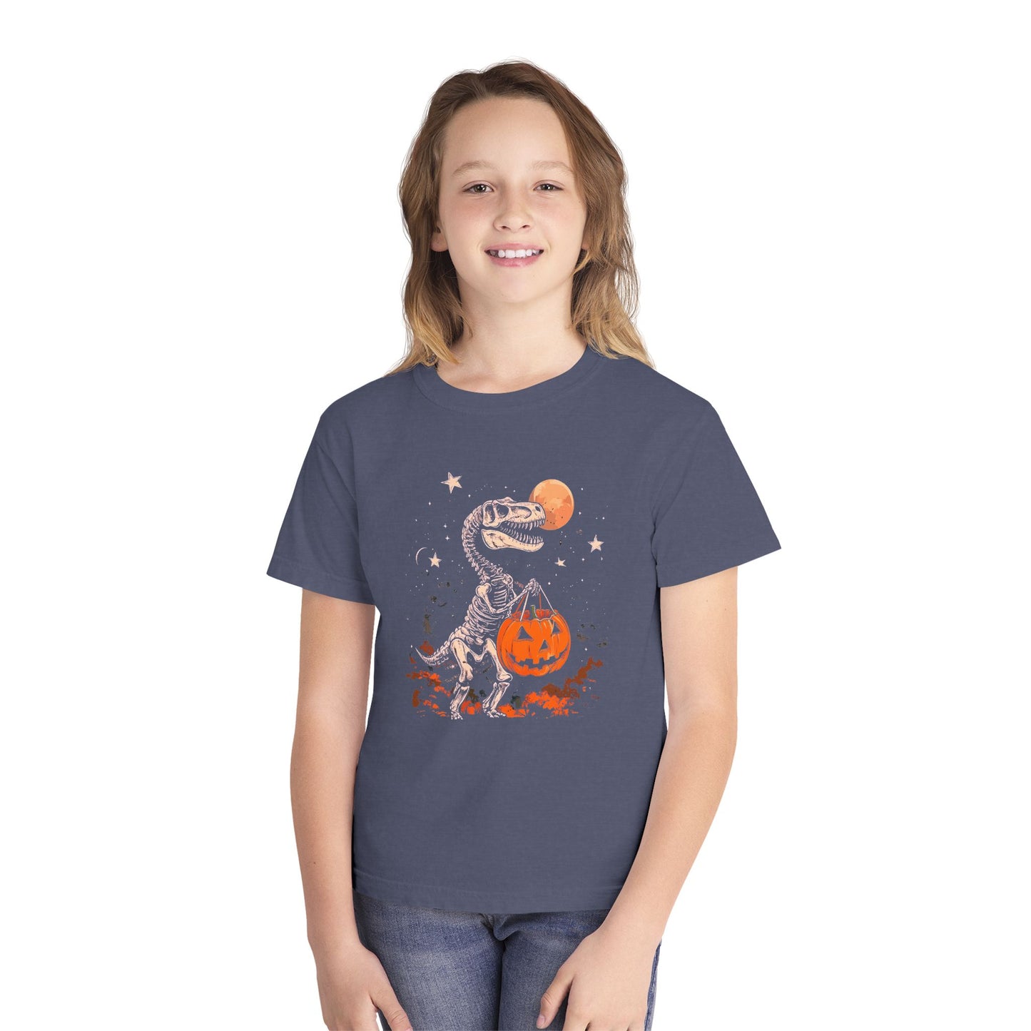 Dinosaur Halloween Youth Tee, Fun T-Shirt for Kids, Trick or Treat Kids Shirt, Spooky Kids Halloween Outfit, Dino Costume Tee
