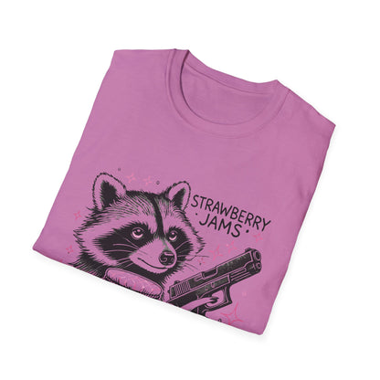 Funny Raccoon T-Shirt: 'Strawberry Jams' Graphic Tee, Humor Shirt, Unisex Casual Wear, Gift for Animal Lovers, Birthday Gift