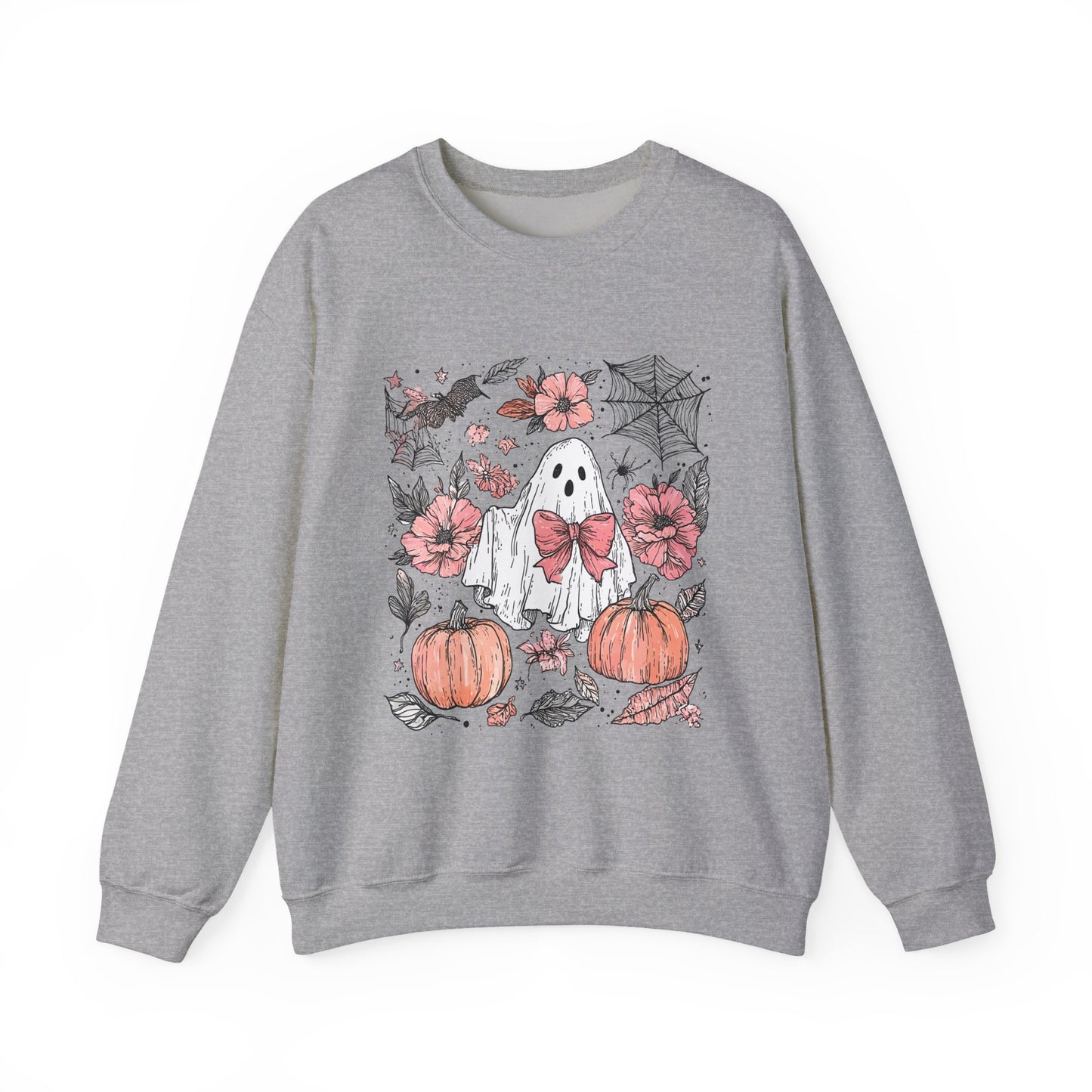 Halloween Ghost Sweatshirt - Cozy Unisex Crewneck with Pumpkins, Perfect for Fall, Ghost Lovers, Autumn Apparel, Spooky Season