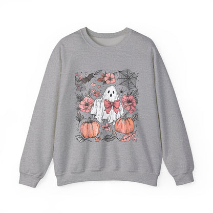 Halloween Ghost Sweatshirt - Cozy Unisex Crewneck with Pumpkins, Perfect for Fall, Ghost Lovers, Autumn Apparel, Spooky Season
