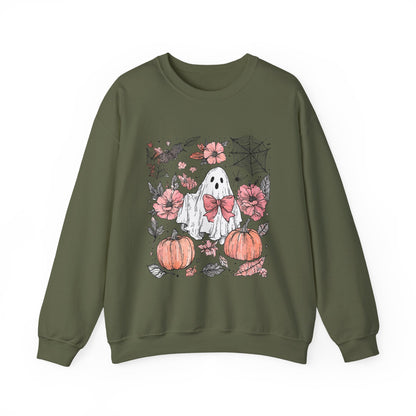 Halloween Ghost Sweatshirt - Cozy Unisex Crewneck with Pumpkins, Perfect for Fall, Ghost Lovers, Autumn Apparel, Spooky Season